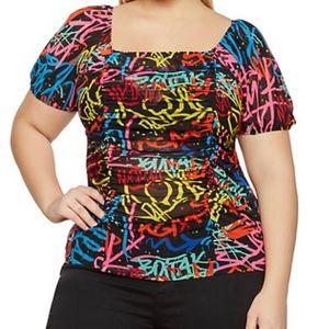 Mesh Ruched graffiti top